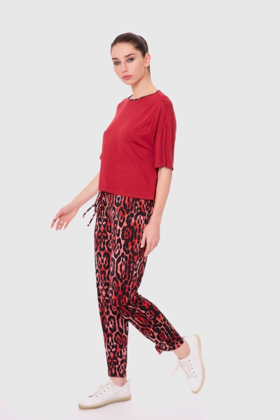 Gizia Patterned Jogger Fuchsia-Red Trousers Blouse Set. 3