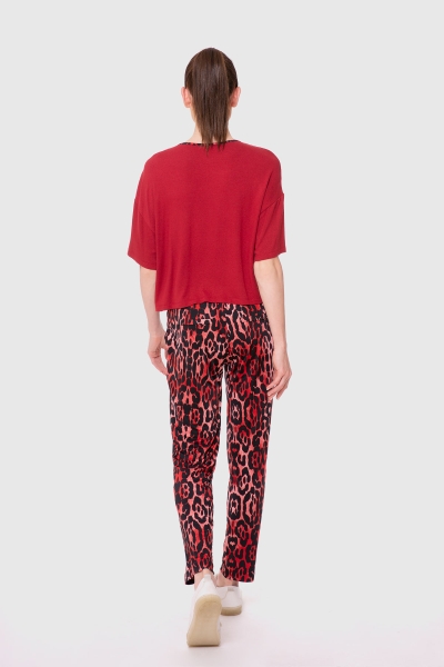 Gizia Patterned Jogger Fuchsia-Red Trousers Blouse Set. 2
