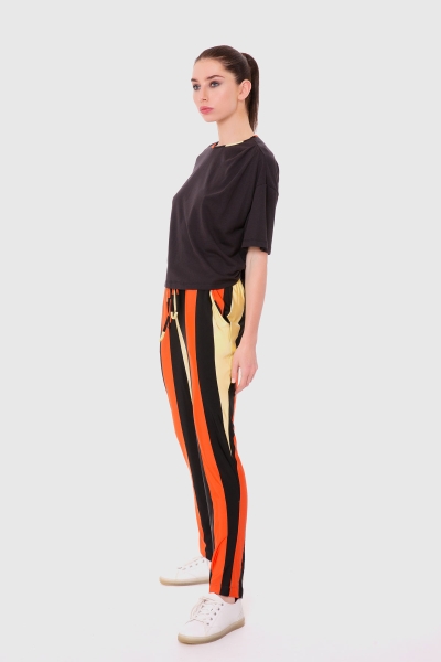 Gizia Patterned Jogger Orange-Black Trousers Blouse Set. 3