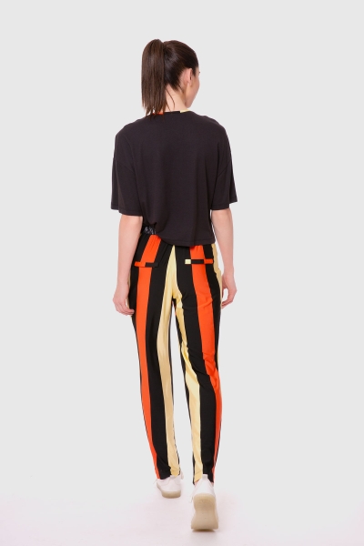 Gizia Patterned Jogger Orange-Black Trousers Blouse Set. 2