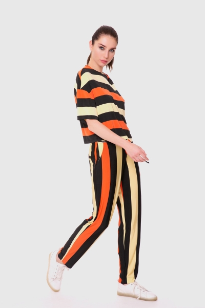 Gizia Patterned Jogger Orange Trousers Blouse Set. 2