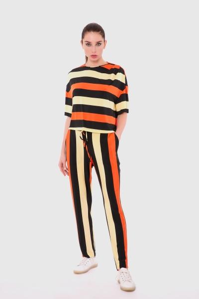 Gizia Patterned Jogger Orange Trousers Blouse Set. 3