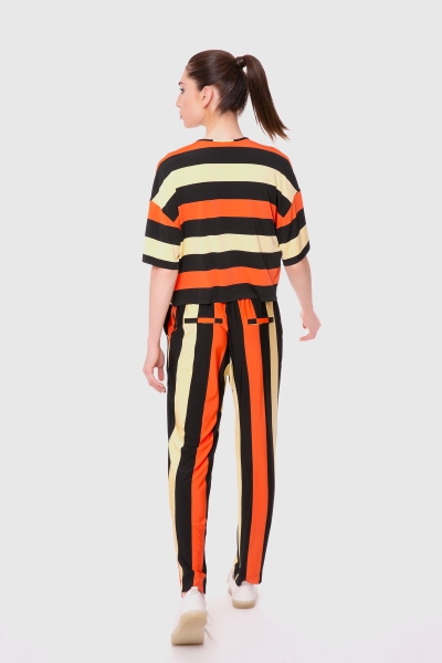 Gizia Patterned Jogger Orange Trousers Blouse Set. 1
