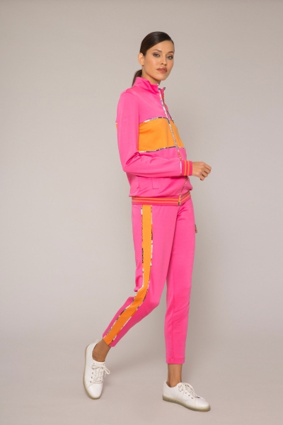Gizia Patterned Piping Detailed Contrast Fuchsia Sweatpants. 2
