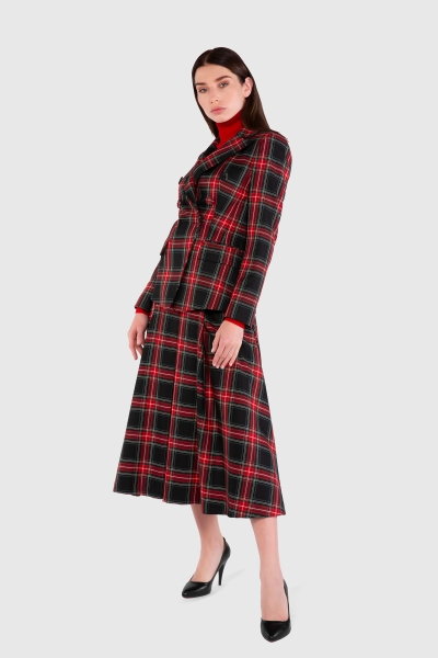 Gizia Plaid Double Breasted Red Blazer Jacket. 1