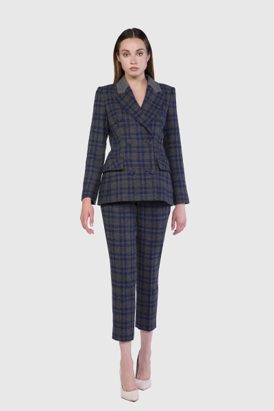 Gizia Plaid Wool Fabric Anthracite Blazer Jacket. 1