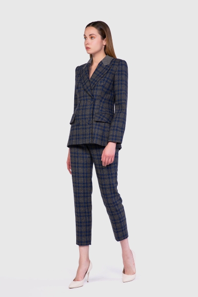 Gizia Plaid Wool Fabric Anthracite Blazer Jacket. 2 Gizia Plaid Wool Fabric Anthracite Blazer Jacket. 2