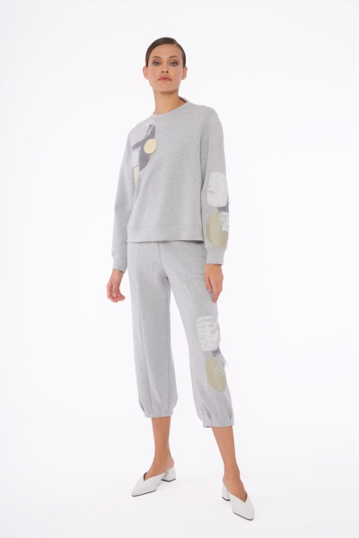 Gizia Pleat Detailed, Embroidered Knitted Gray Trousers. 1