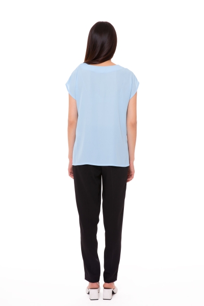 Gizia Pleat Detailed V-Neck Short Sleeve Blue Blouse. 1