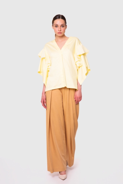 Gizia Pleated Wide Leg Camel Trousers. 2