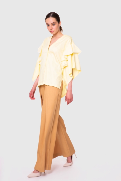 Gizia Pleated Wide Leg Camel Trousers. 1