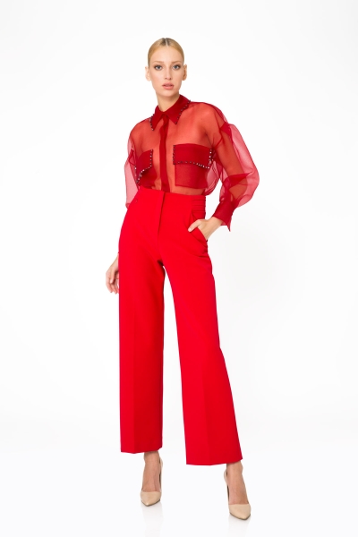 Gizia Pocket Detailed High Waist Red Trousers. 1