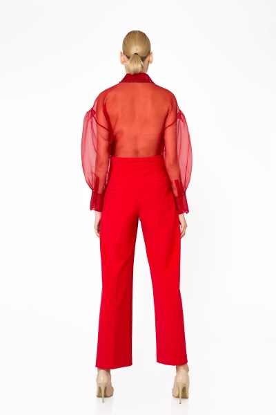 Gizia Pocket Detailed High Waist Red Trousers. 3