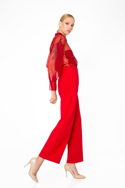 Gizia Pocket Detailed High Waist Red Trousers. 2