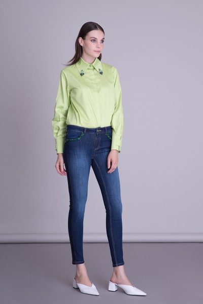 Gizia Pocket Embroidered Skinny Leg Blue Jeans. 3