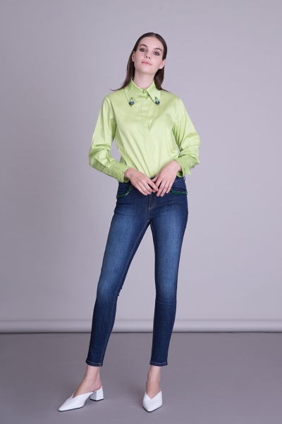 Gizia Pocket Embroidered Skinny Leg Blue Jeans. 1