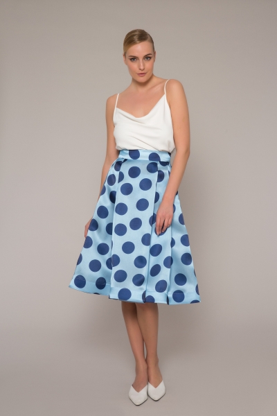 Gizia Polka Dot Patterned Midi Length Blue Skirt. 2