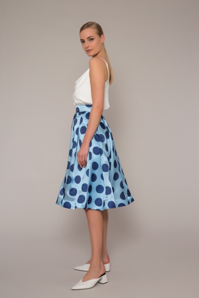 Gizia Polka Dot Patterned Midi Length Blue Skirt. 3