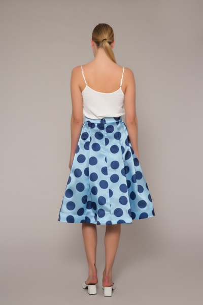 Gizia Polka Dot Patterned Midi Length Blue Skirt. 4