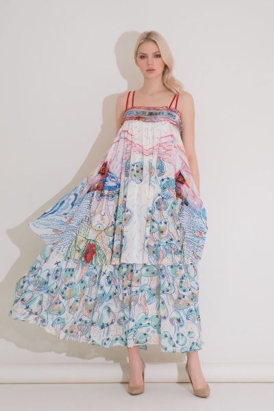 Gizia Print Detailed 2 Layer Maxi Length Dress. 1