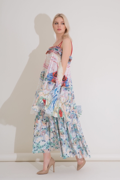 Gizia Print Detailed 2 Layer Maxi Length Dress. 2