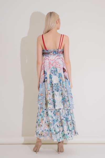 Gizia Print Detailed 2 Layer Maxi Length Dress. 4