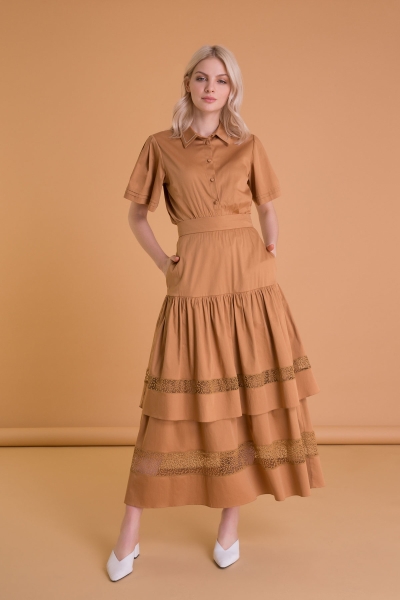 Gizia Ruffle Brown Pocket Long Poplin Skirt. 2