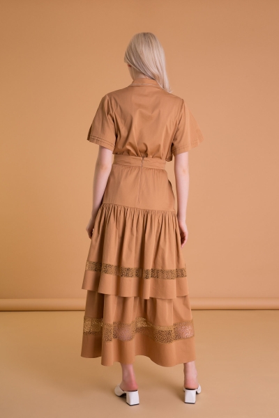 Gizia Ruffle Brown Pocket Long Poplin Skirt. 3