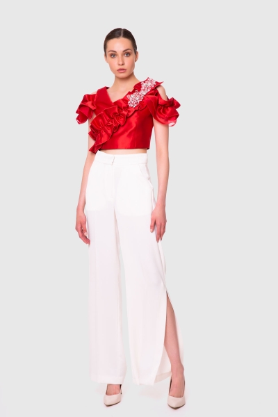 Gizia Ruffle Detailed Embroidered Top. 1
