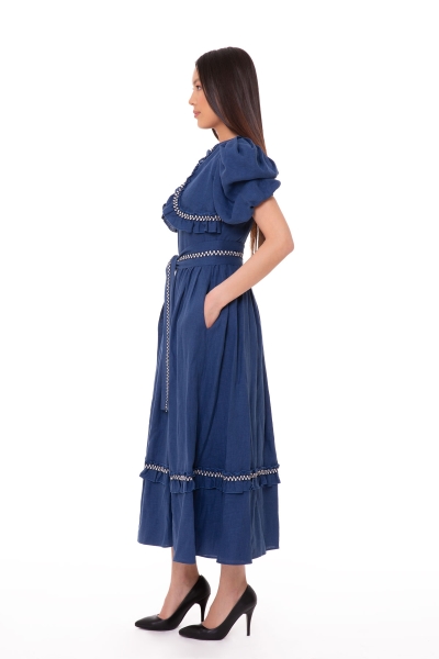 Gizia Ruffle Detailed Long Indigo Dress. 1