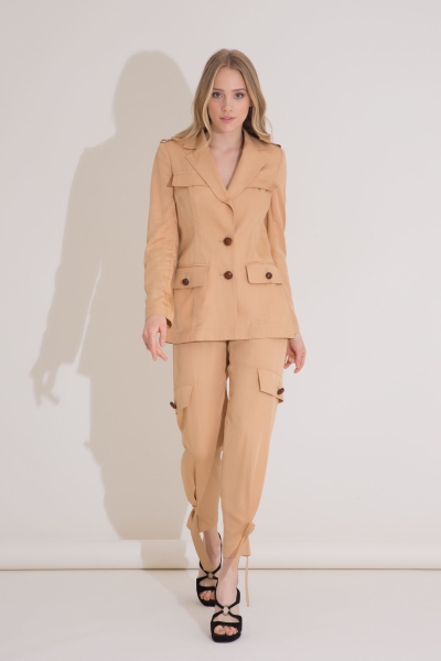 Gizia Safari Style Leather Button Belted Blazer Jacket. 4 Gizia Safari Style Leather Button Belted Blazer Jacket. 4