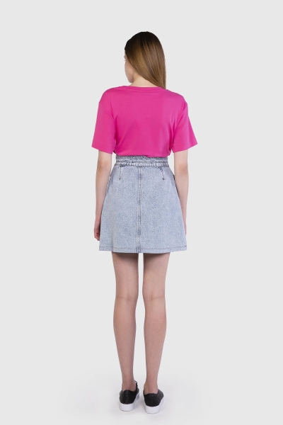Gizia Satin Appliqué Bell Jean Blue Skirt. 3