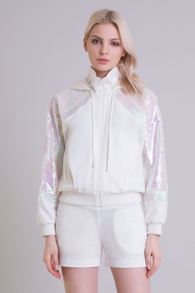 Gizia Sequin Detailed Hooded Bat Sleeve Ecru Sweatshirt. 4 Gizia Sequin Detailed Hooded Bat Sleeve Ecru Sweatshirt. 4
