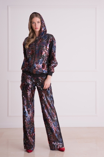 Gizia Sequin Embroidered Hoodie Sweatshirt. 1 Gizia Sequin Embroidered Hoodie Sweatshirt. 1