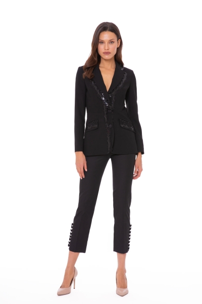 Gizia Sequin Lace Detailed Stylish Black Blazer Jacket. 1