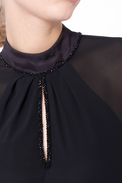 Gizia Sheer Layered Cut Black Blouse With Transparent Top And Sleeves. 4