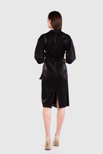 Gizia Shiny Surface Pleated Black Dress. 3