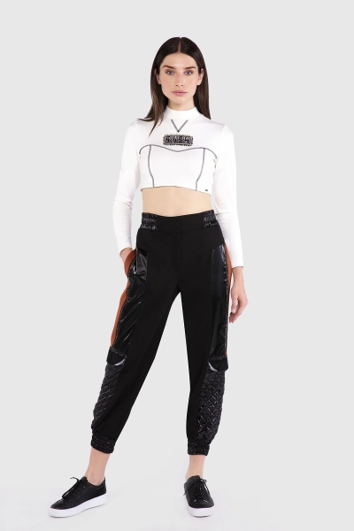 Gizia Side Pant Detailed High Waist Black Trousers. 1