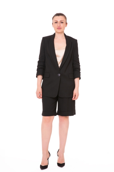Gizia Single Button Sleeve Detailed Shorts Black Woman Suit. 3