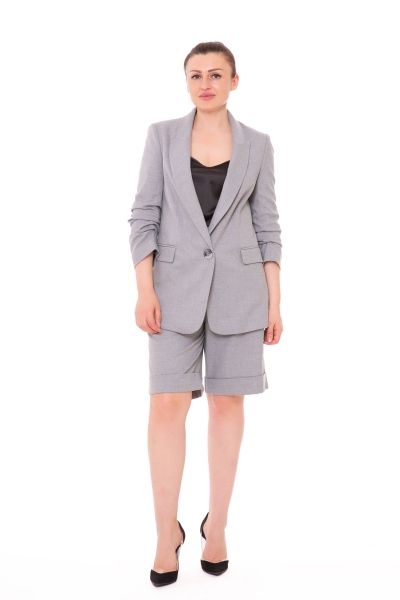 Gizia Single Button Sleeve Detailed Shorts Gray Suit. 3