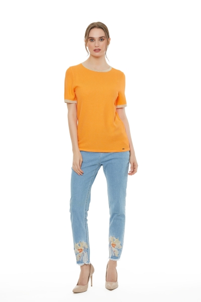 Gizia Sleeve Collar Glitter Garnish Orange Knitwear Blouse. 1