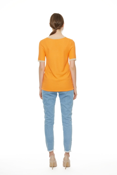 Gizia Sleeve Collar Glitter Garnish Orange Knitwear Blouse. 3
