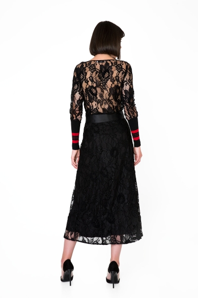 Gizia Sleeve Knitwear Detailed Wide Collar Lace Black Blouse. 2