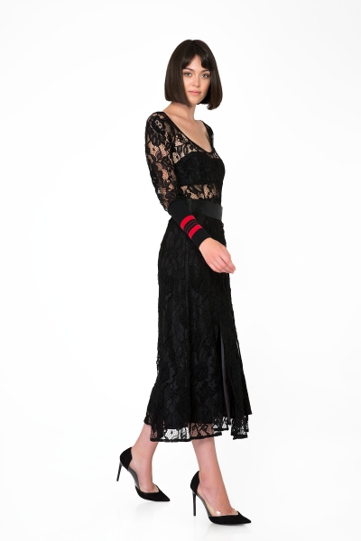 Gizia Sleeve Knitwear Detailed Wide Collar Lace Black Blouse. 3