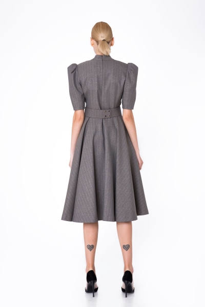 Gizia Stone Embroidered Detailed Flared Skirt Midi Mink Dress. 3