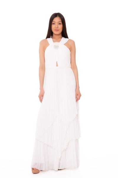 Gizia فستان طويل أبيض مطرز بالحجر. 3