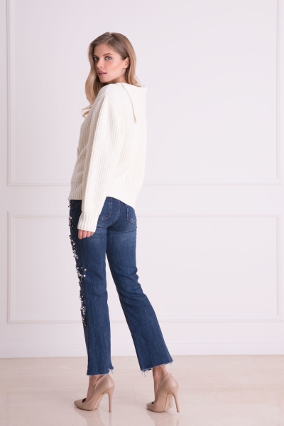 Gizia Stone Embroidered Wide Leg Blue Jeans. 2