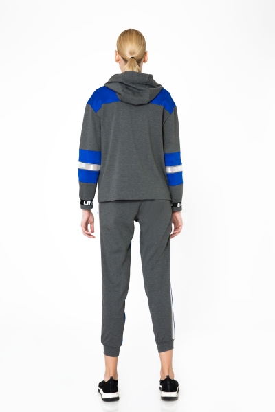 Gizia Stripe Detailed Hooded Gray Zippered Sweatshirt. 3 Gizia Stripe Detailed Hooded Gray Zippered Sweatshirt. 3