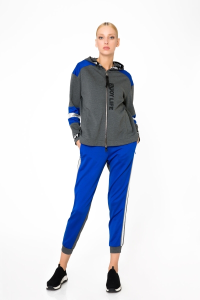Gizia Stripe Detailed Hooded Gray Zippered Sweatshirt. 1 Gizia Stripe Detailed Hooded Gray Zippered Sweatshirt. 1