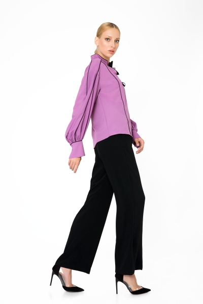 Gizia Stripe Detailed Long Sleeve Lilac Blouse. 2